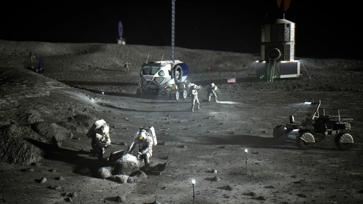 Kunstniku visioon planeeritavast Kuu uurimisjaamast tulevikus. 