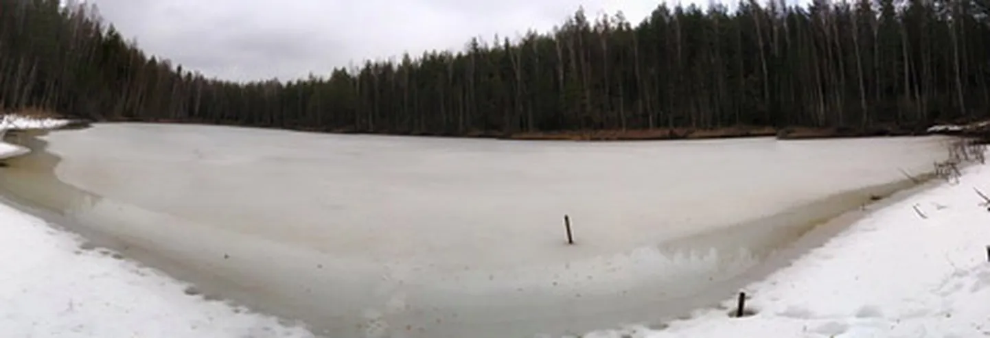 Pildil olev jääst ligi 56 sentimeetrit välja turritav toru oli novembris veest väljas umbes 5 sentimeetrit.