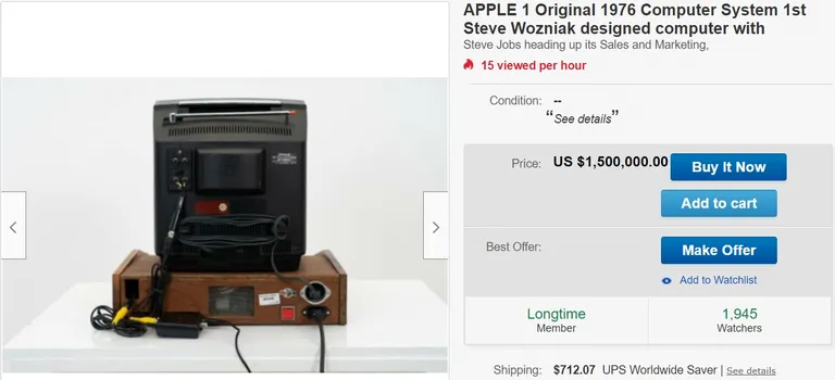 Apple-1 arvuti on müügis 1,5 miljoni dollariga.