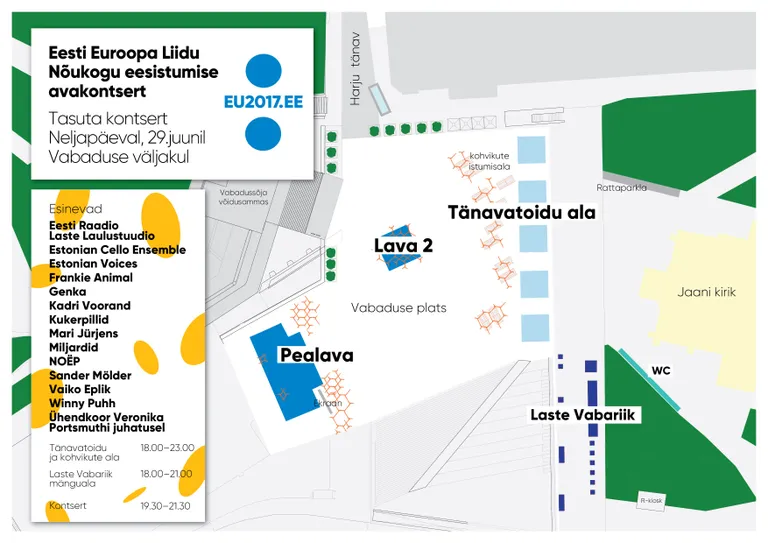 Eesti Euroopa Liidu Nõukogu eesistumise algust tähistava tasuta kontserdi plaan.