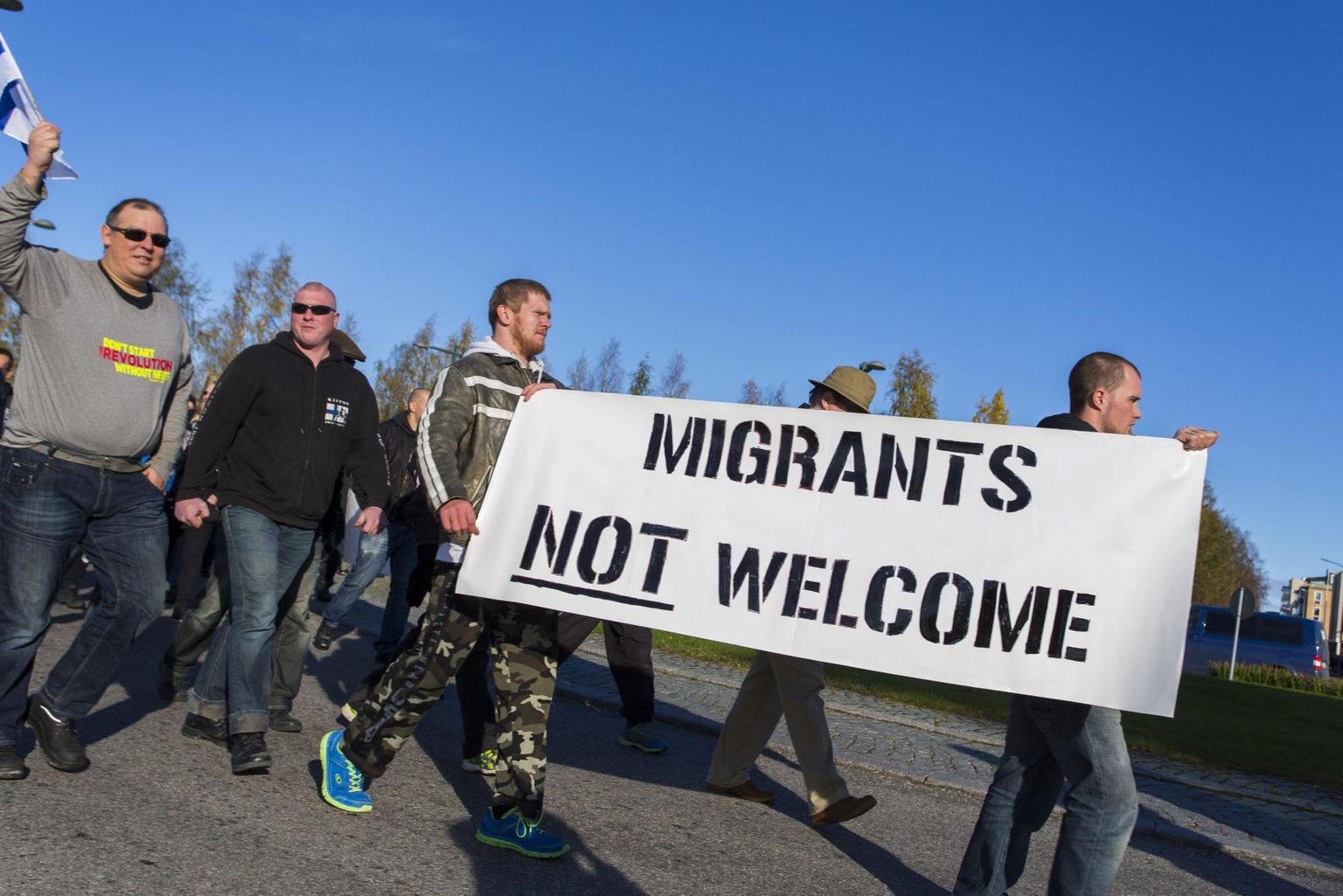 Migrantidevastane demonstratsioon 2016. aastal Rootsis.