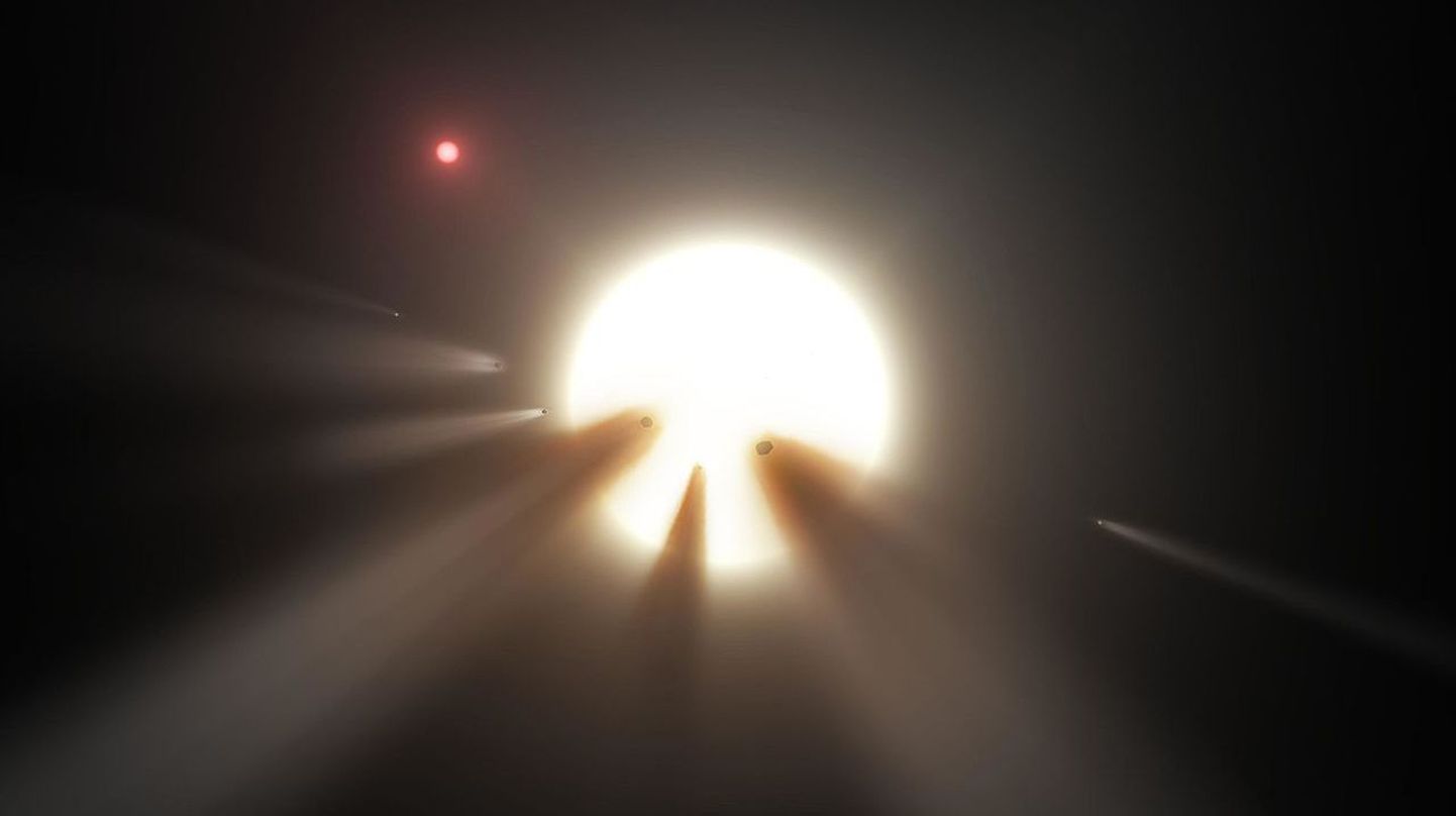 Kunstniku nägemus täht KIC 8462852 ja tema juures olevatest kosmilistest objektidest