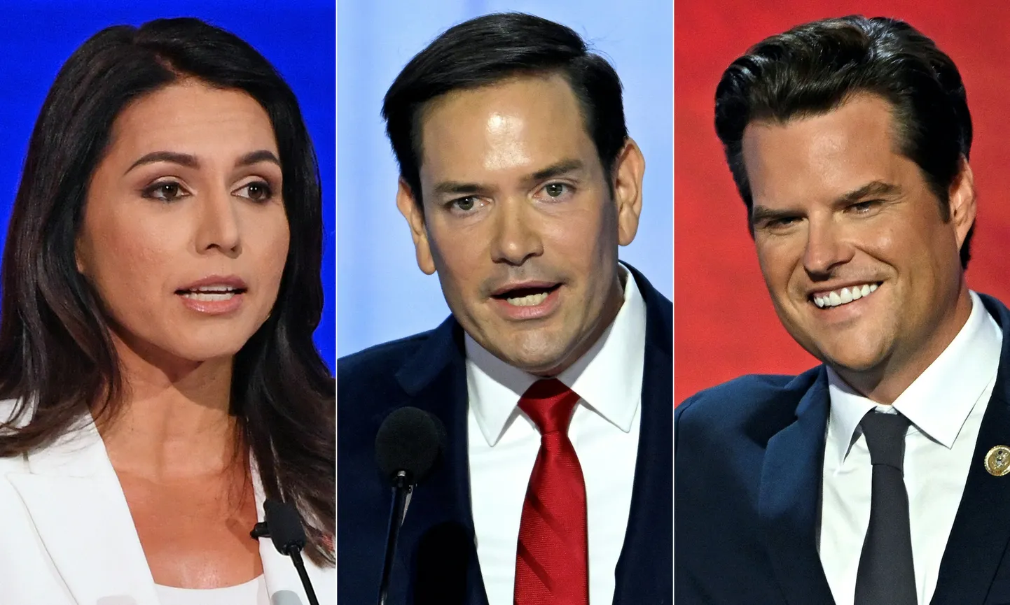 Vasakult Tulsi Gabbard, Marco Rubio ja Matt Gaetz.