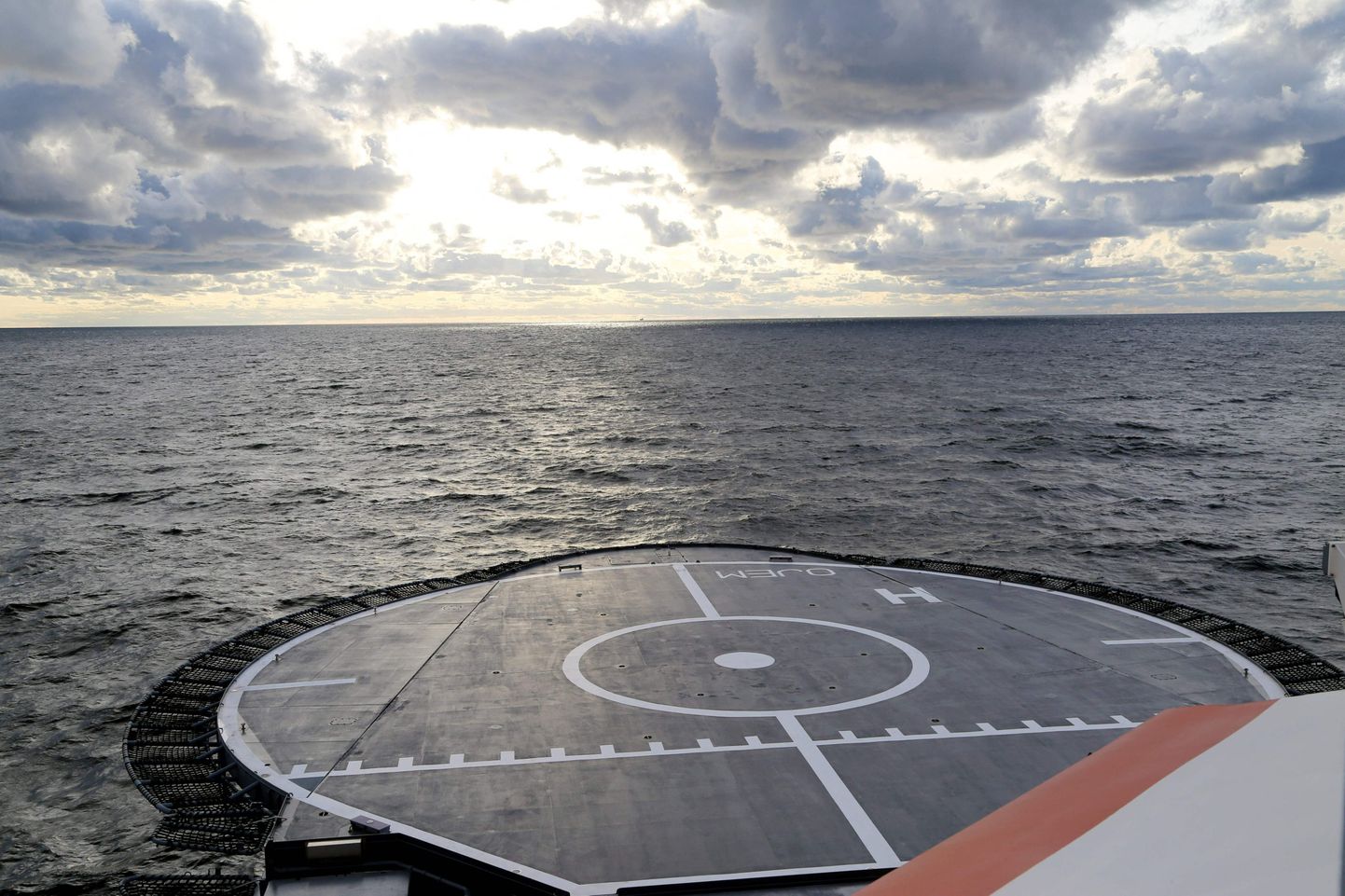 Finnish Border Guard's offshore patrol vessel Turva guarding on October 11, 2023 at sea near the place where damaged Balticconnector gas pipeline is pinpointed at the Gulf of Finland.