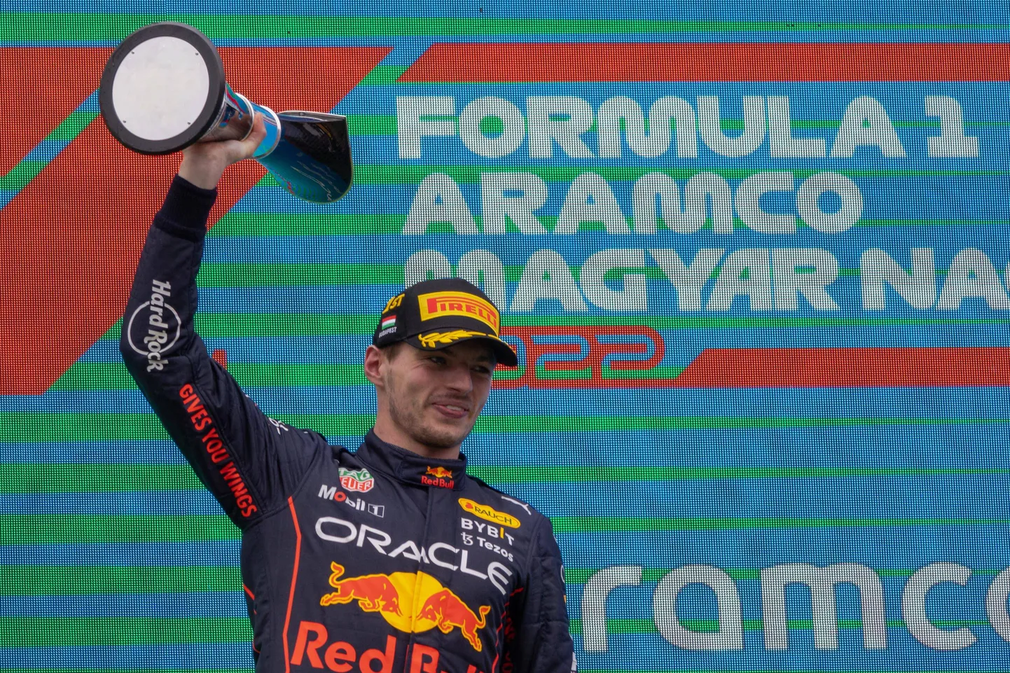 Max Verstappen Ungari GP poodiumil.