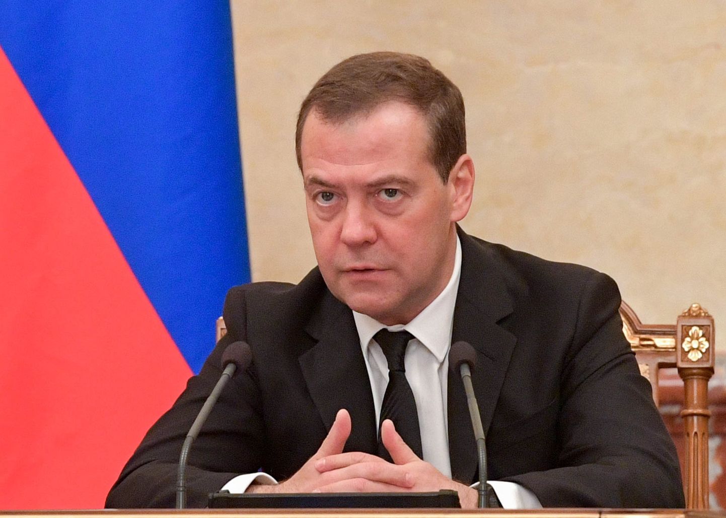 Venemaa peaminister Dmitri Medvedev eile valitsuse istungil.