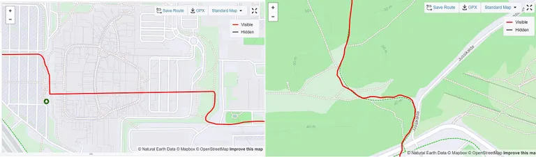 Paremal jalutuskäik läbi Ülemiste keskuse, vasakul teekond Lasnamäe nõlvast alla. Õues on GPS-i träkkimine täpne, aga siseruumides, nagu ka kõigi muude kelladega, asukohta kätte ei saa. Majja sisenemise ja väljumise punktid ühendatakse sirgega.