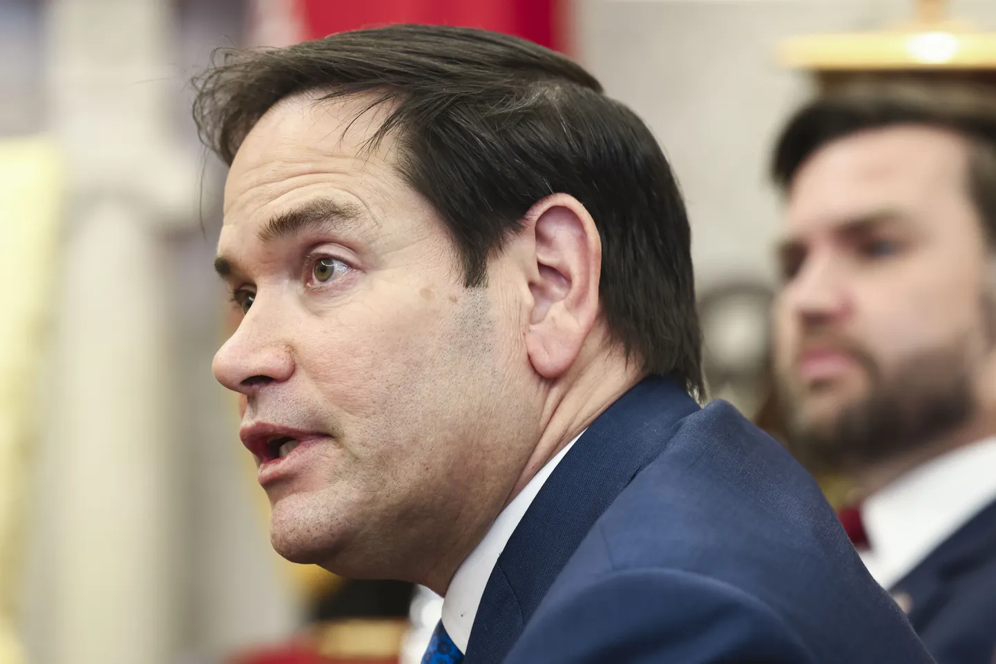 USA välisminister Marco Rubio kohtumisel president Donald Trumpi ja Ukriana president Volodõmõr Zelenskõi vahel 28. veebruaril 2025. aastal.