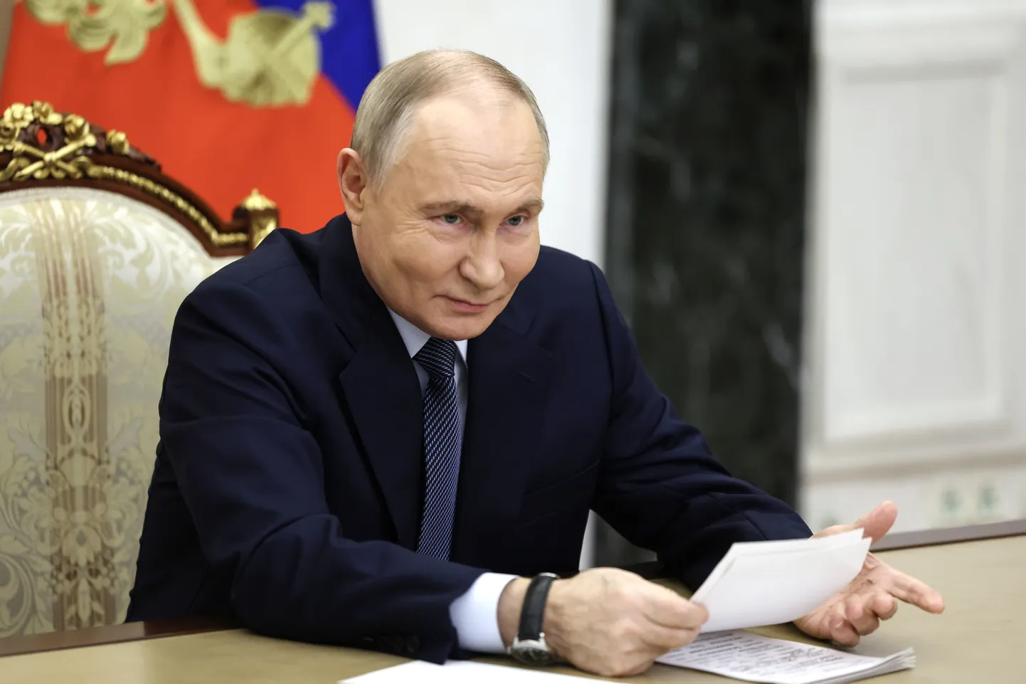 Venemaa autoritaarne liider Vladimir Putin kohtumas oma kaitseministeeriumi juhtkonna ja sõjatööstuse esindajatega Moskvas 22. novembril 2024. aastal.