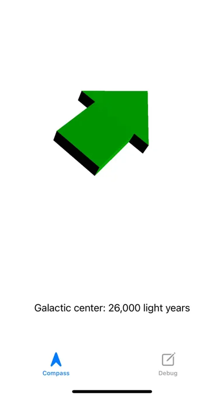 Rakendus on üsna lihtsakoeline, sellel on üks lihtne roheline nooleke, mis näitab galaktika keskme suunas.
