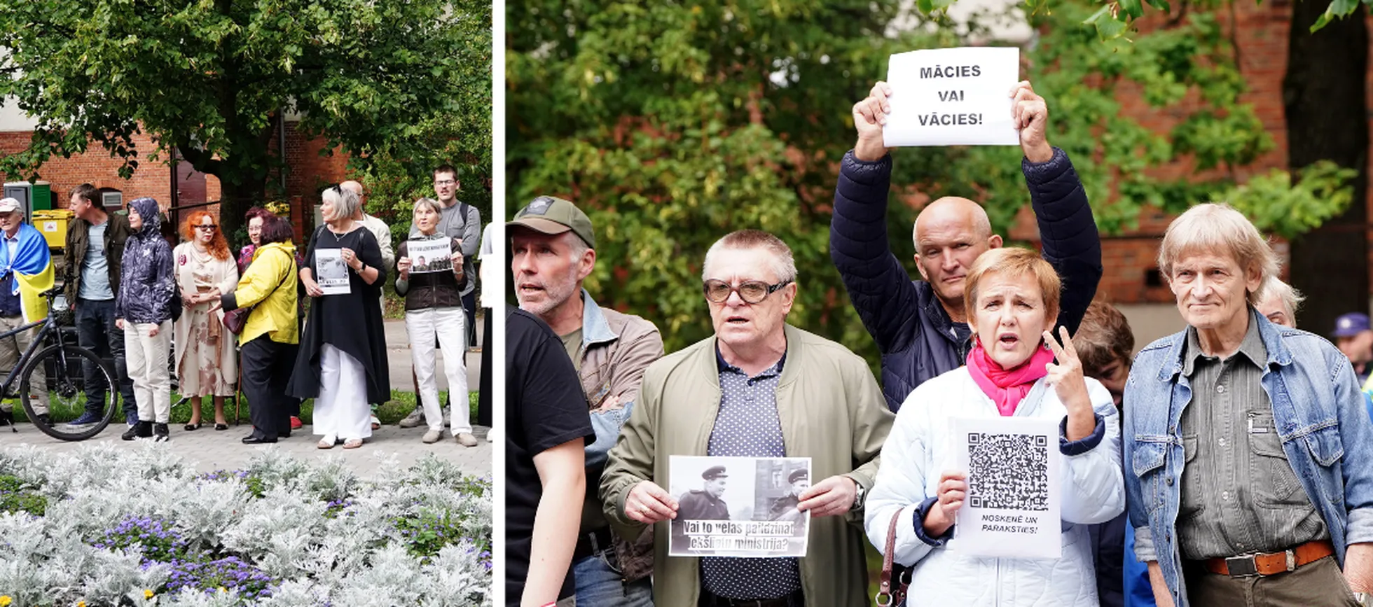 Фото с пикета, в котором участвуют некоторые из 167 владельцев аккаунтов. Например, @ugis_uga99 сам заявил, что был там. Других Re:Baltica идентифицировала с помощью программы распознавания изображений Pimeyes.