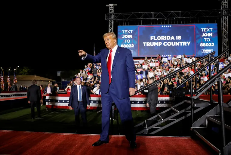 Republican presidential candidate and former U.S. President Donald Trump holds a campaign rally at Ted Hendricks Stadium in Hialeah, Florida, U.S. November 8, 2023. REUTERS/Octavio Jones