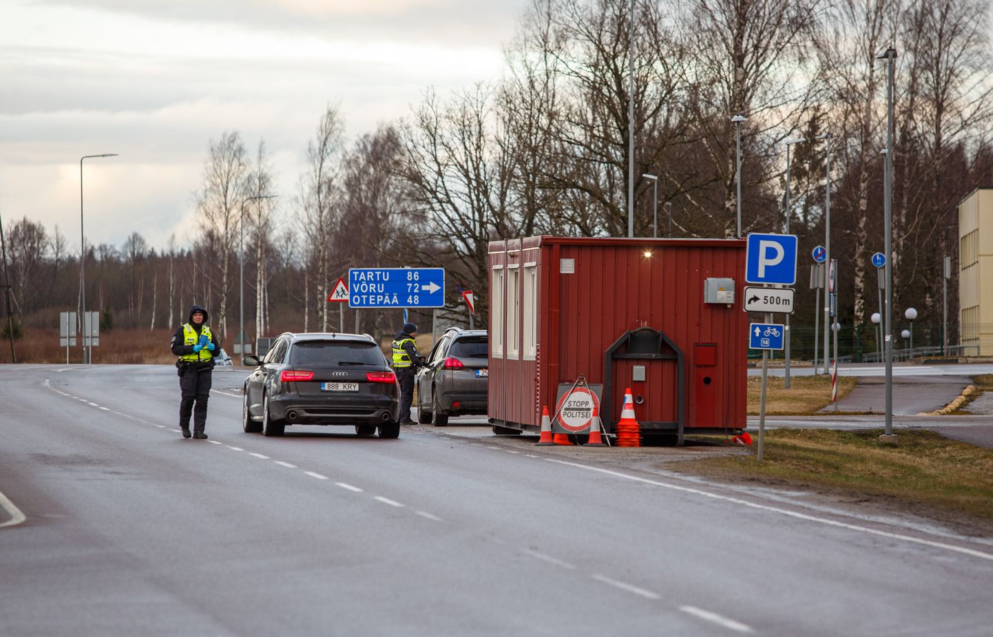 Государственная граница Эстонии и Латвии вечером 13 марта.