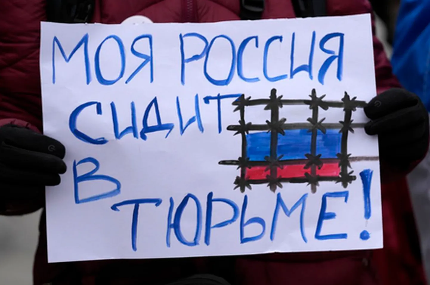 Плакат в руках участников протестов около посольства РФ в Белграде, Сербия, январь 2023 года.