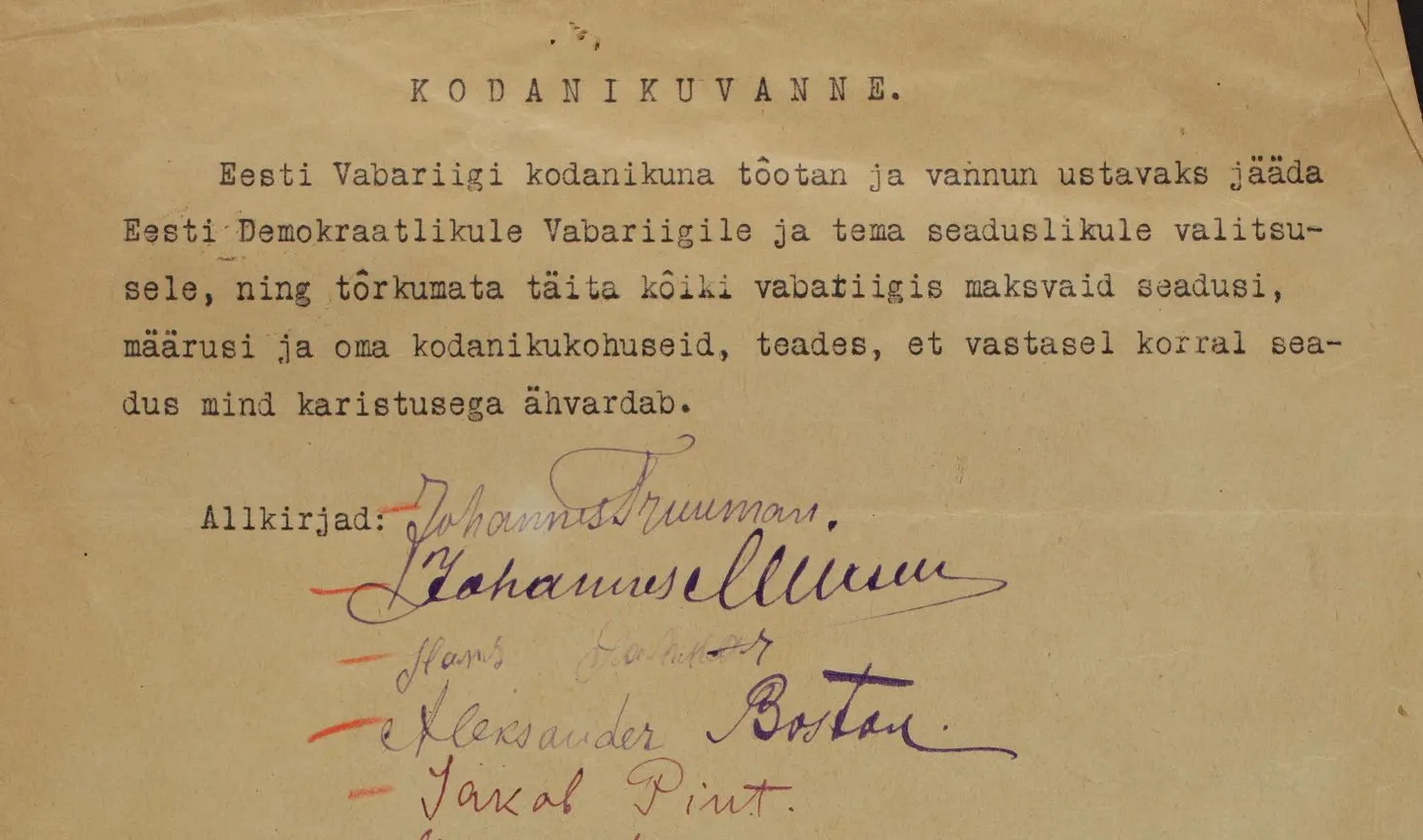 1921. aastal Eesti saatkonna poolt Abhaasias kogutud kodanikuvande allkirjad.