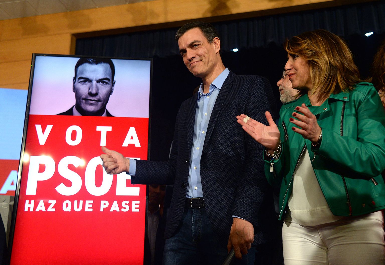 Hispaania peaminister ja sotsialistide liider Pedro Sánchez oma valimiskampaania plakatiga.