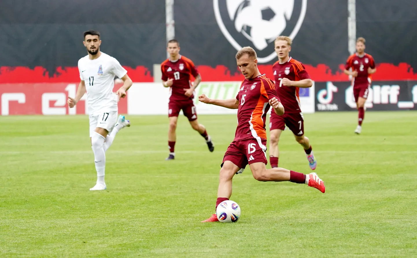 Pārbaudes spēle futbolā vīriešiem starp Latvijas un Azerbaidžānas izlasēm "Skonto" stadionā.