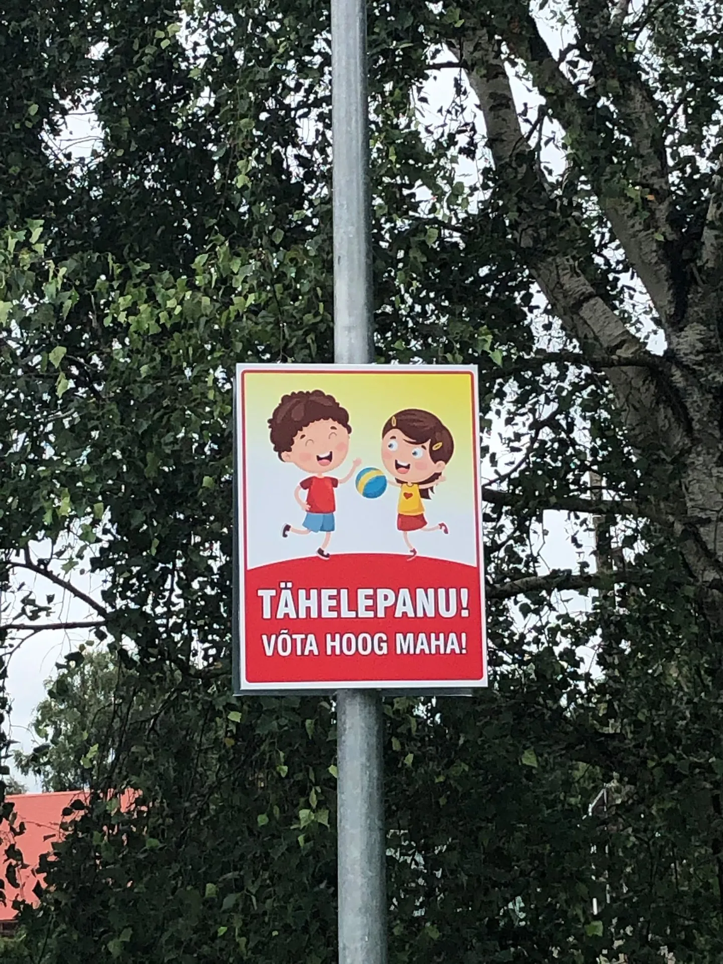 Kiirust vähendama kutsuv hoiatusmärk.