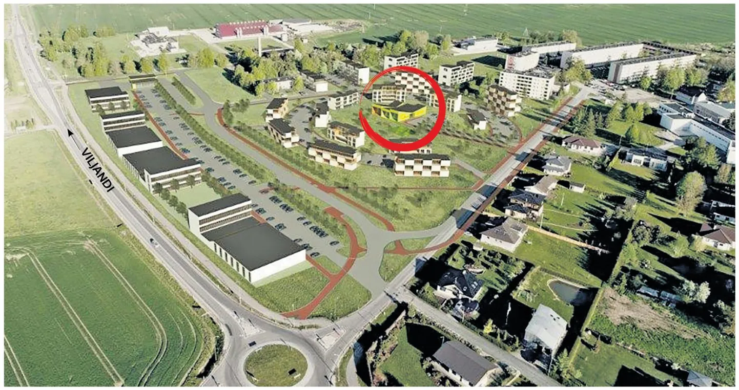 Tulevaste kortermajade keskel asuv krunt (märgitud punase ringiga) loovutati tasuta endisele Tähtvere vallale, pärast haldusreformi peab seal toimetama Tartu linn.
