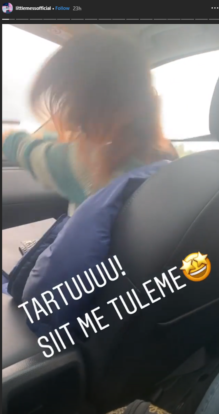 Eile jagas Little Mess Instagrami-lugudes meeleolukat hetke autost. Heas tujus bändiliikmed põrutasid Tartu poole. 