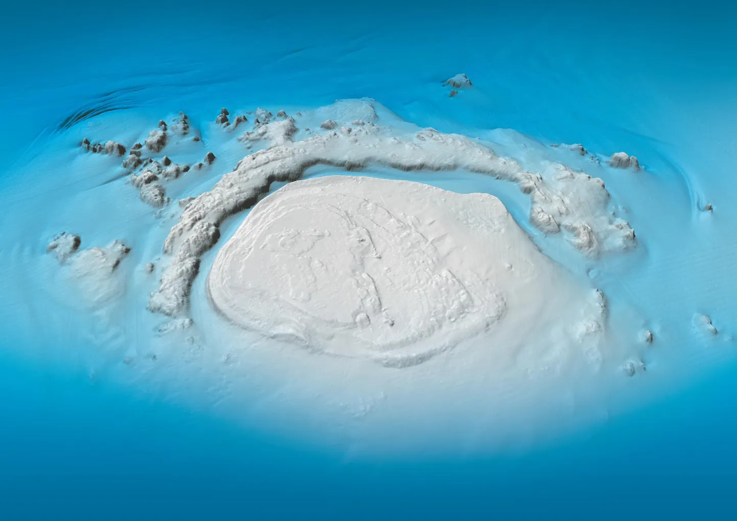 Umbes 535 miljonit aastat vana veealune Neugrundi meteoriidikraater Osmussaarest ida pool.