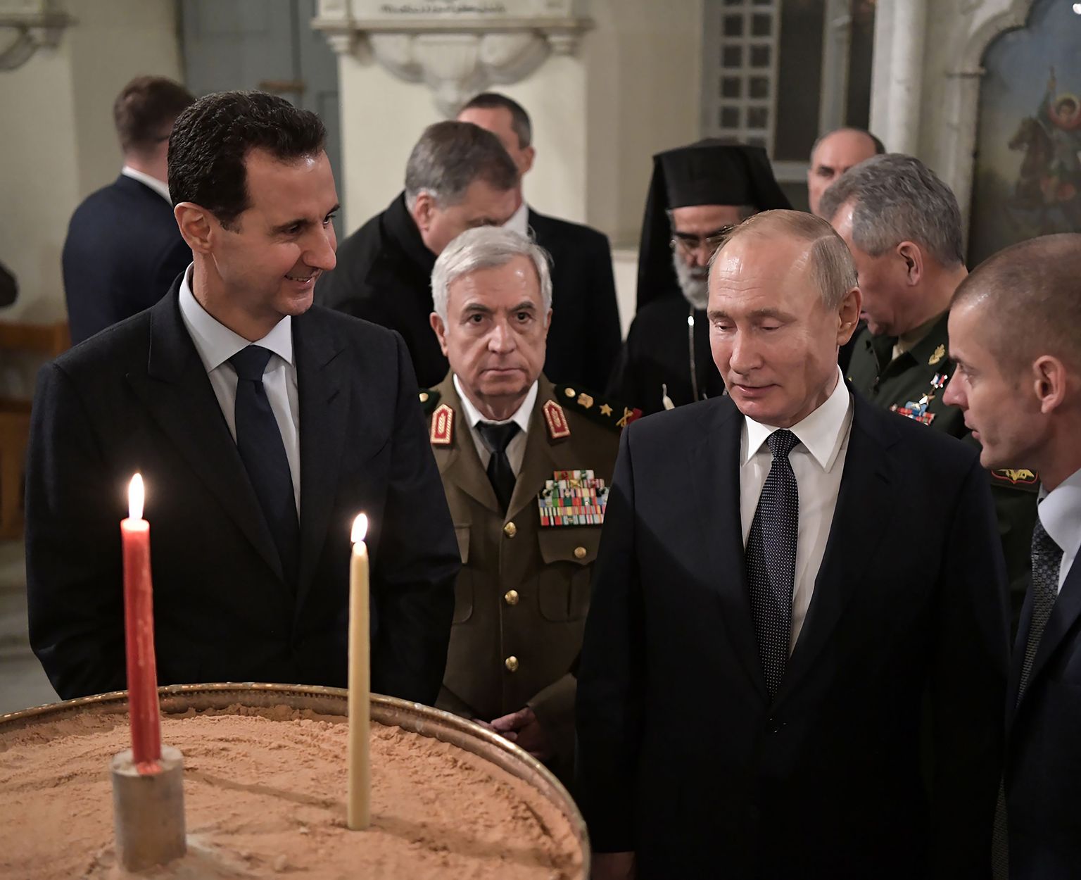 Süüria president Bashar al-Assad ja Venemaa president Vladimir Putin 8. jaanuaril Damaskuses Kreeka õigeusukirikus