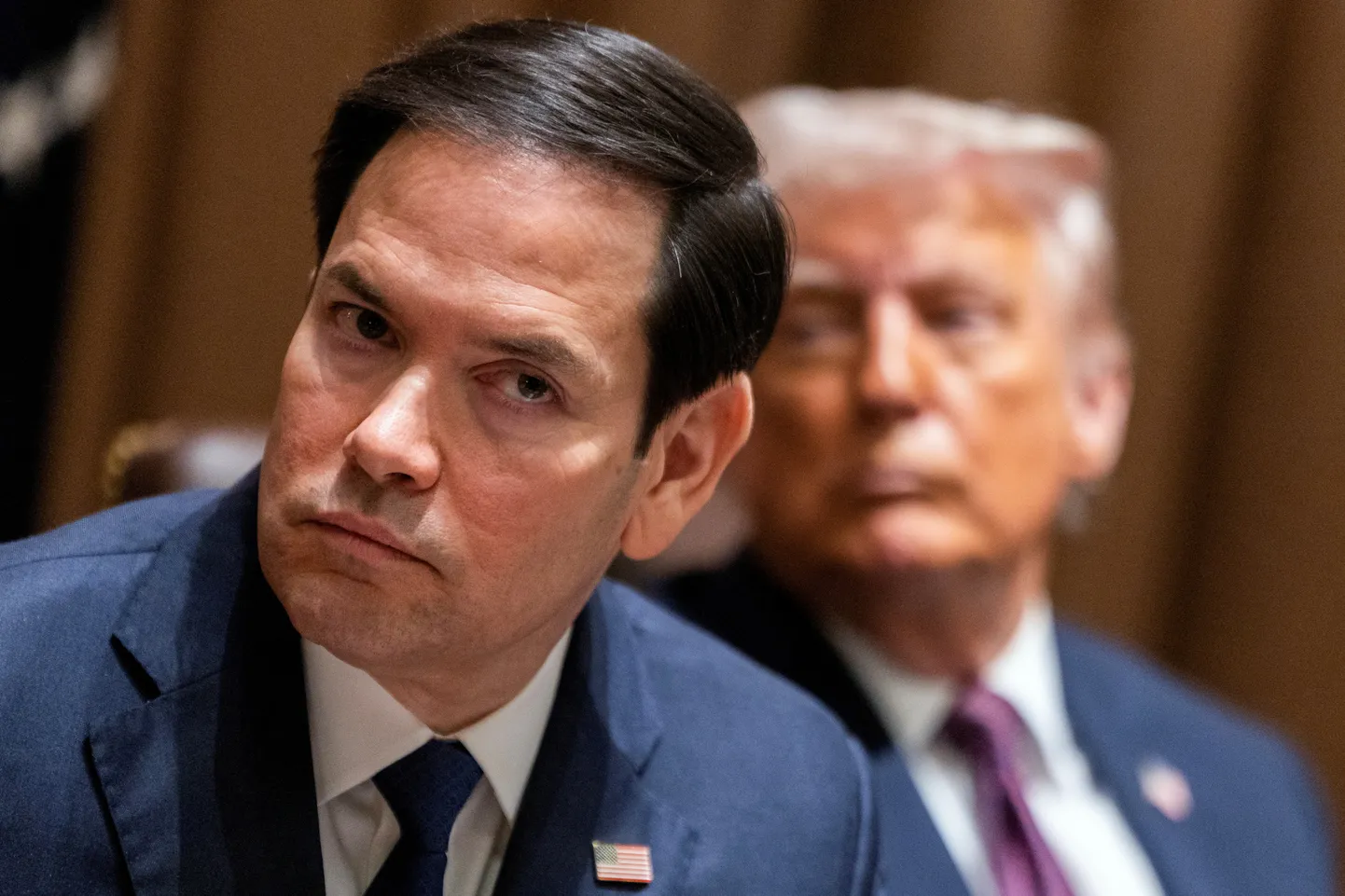 USA president Donald Trump ja riigisekretär Marco Rubio valitsuse koosolekul Valges Majas.