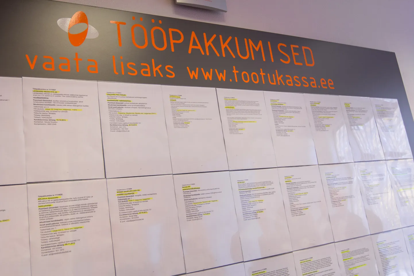 Tööpakkumised töötukassa Valga kontoris.