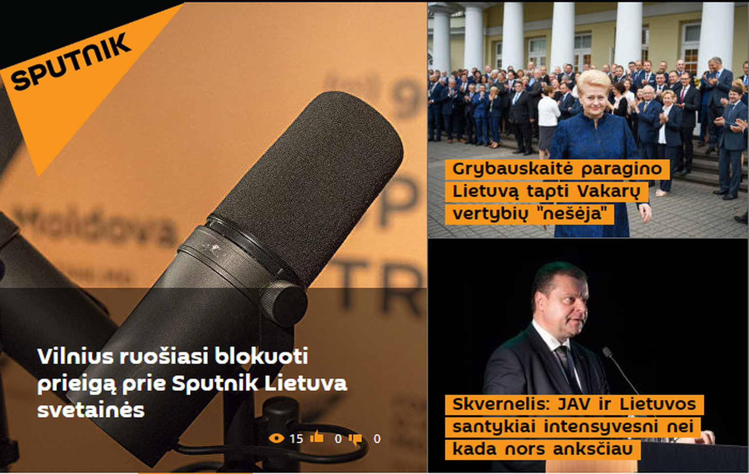 Osa vene uudisteagentuuri Sputnik Leedu portaali sputniknews.lt esiküljest.