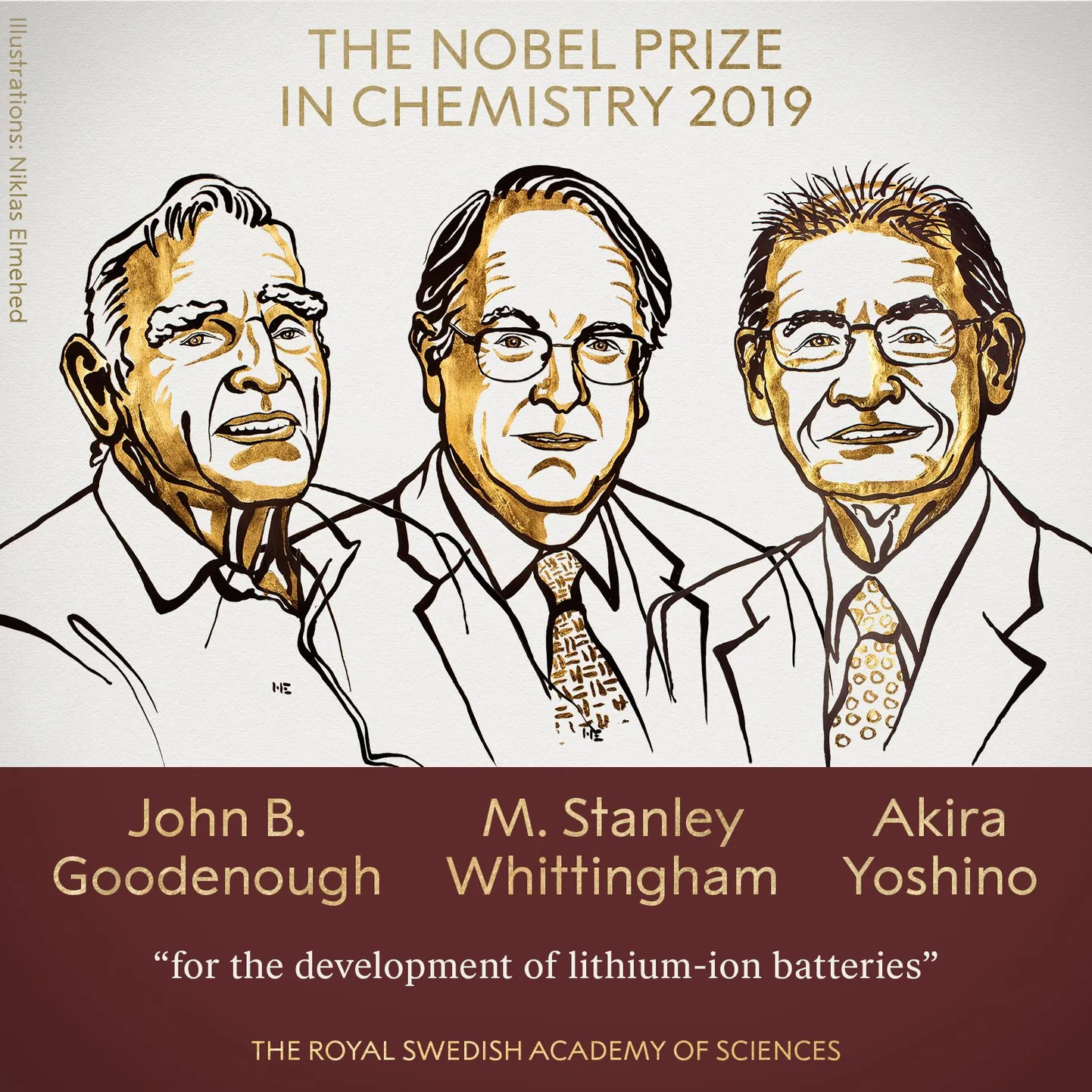 Nobeli keemiapreemia pälvisid John B. Goodenough, M. Stanley Whittingham ja Akira Yoshino.