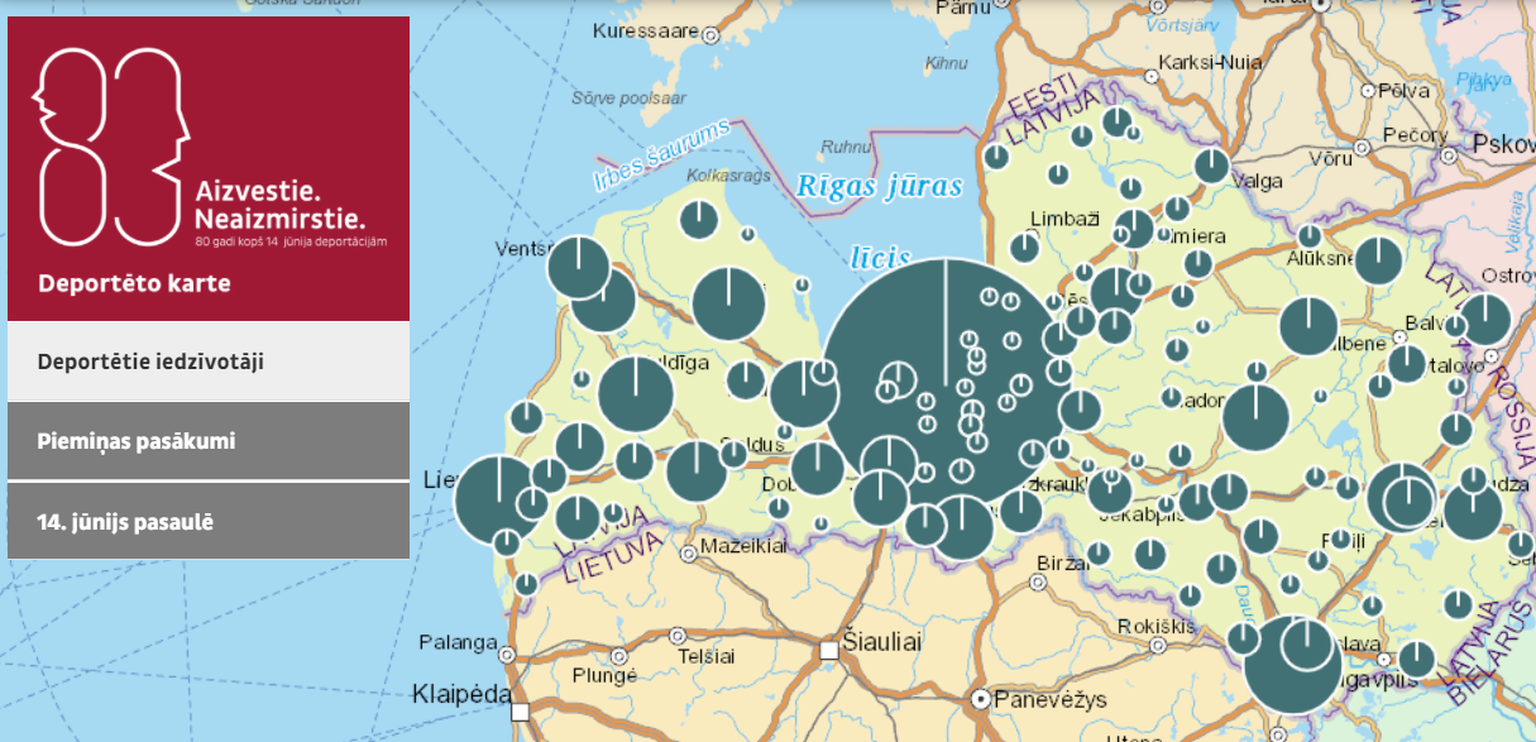 На цифровой карте есть списки жителей Латвии, депортированных в 1941 и 1949 годах