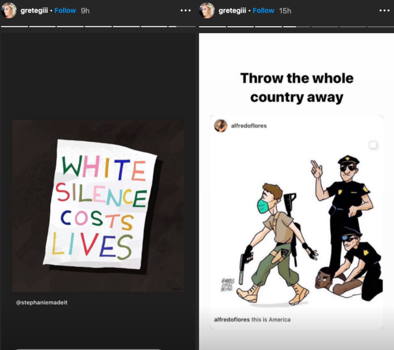 Grete Griffin jagas Instagrami-lugudes tähendusrikkaid postitusi, mis puudutavad hetkel teemakohast rassismiviha USAs.