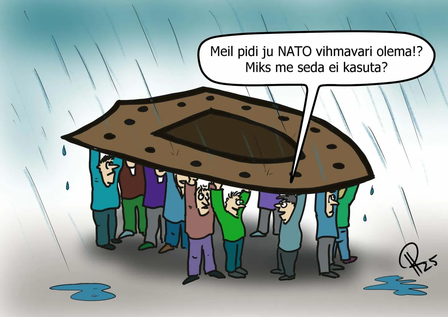 Nädala karikatuur "Ühisõppus Kilp viis mehed kilbi alla".