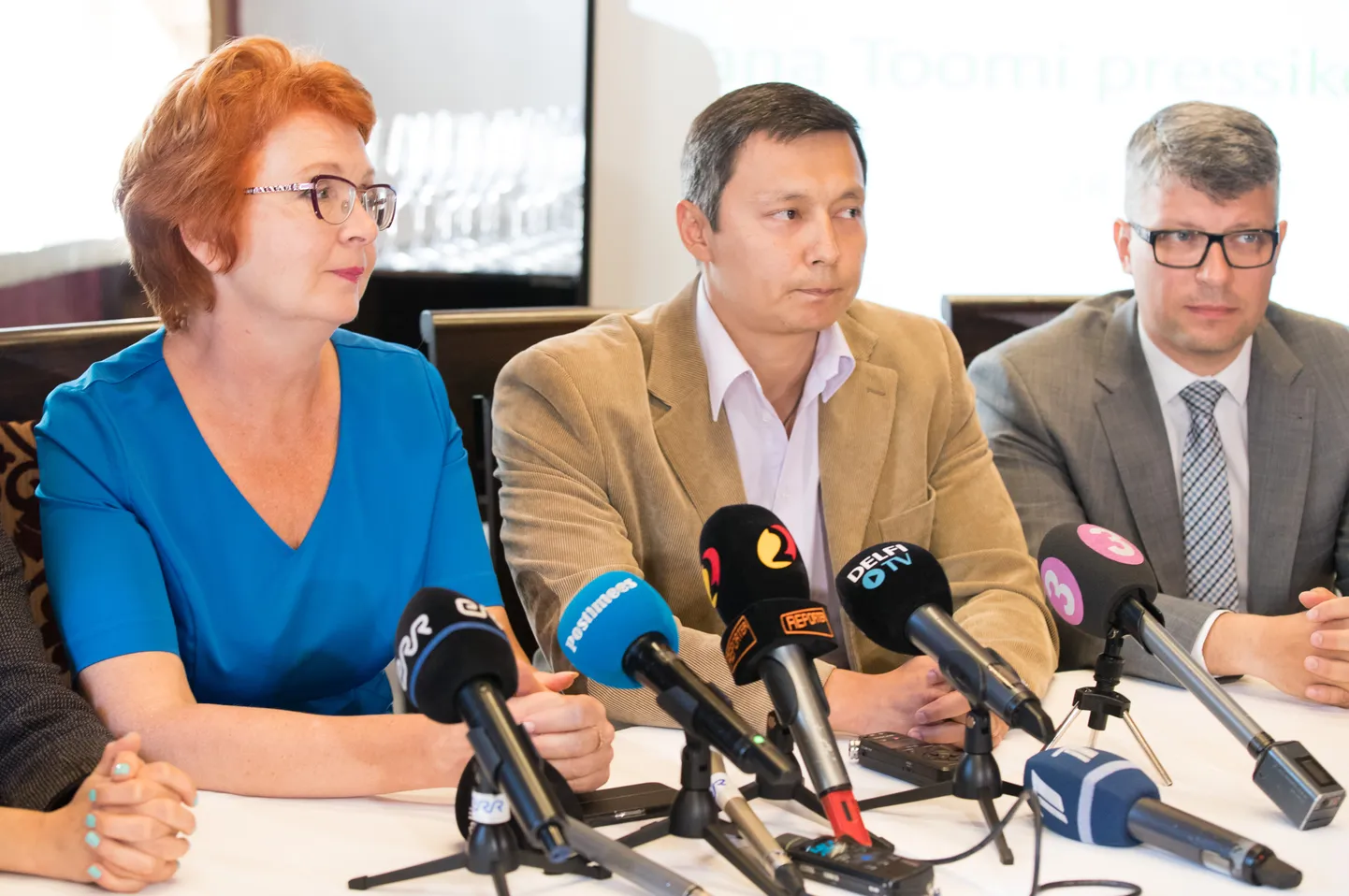 Jana Toom, Mihhail Kõlvart, Mihhail Korb.
Pressikonverents. 

lt/: Foto: LIIS TREIMANN