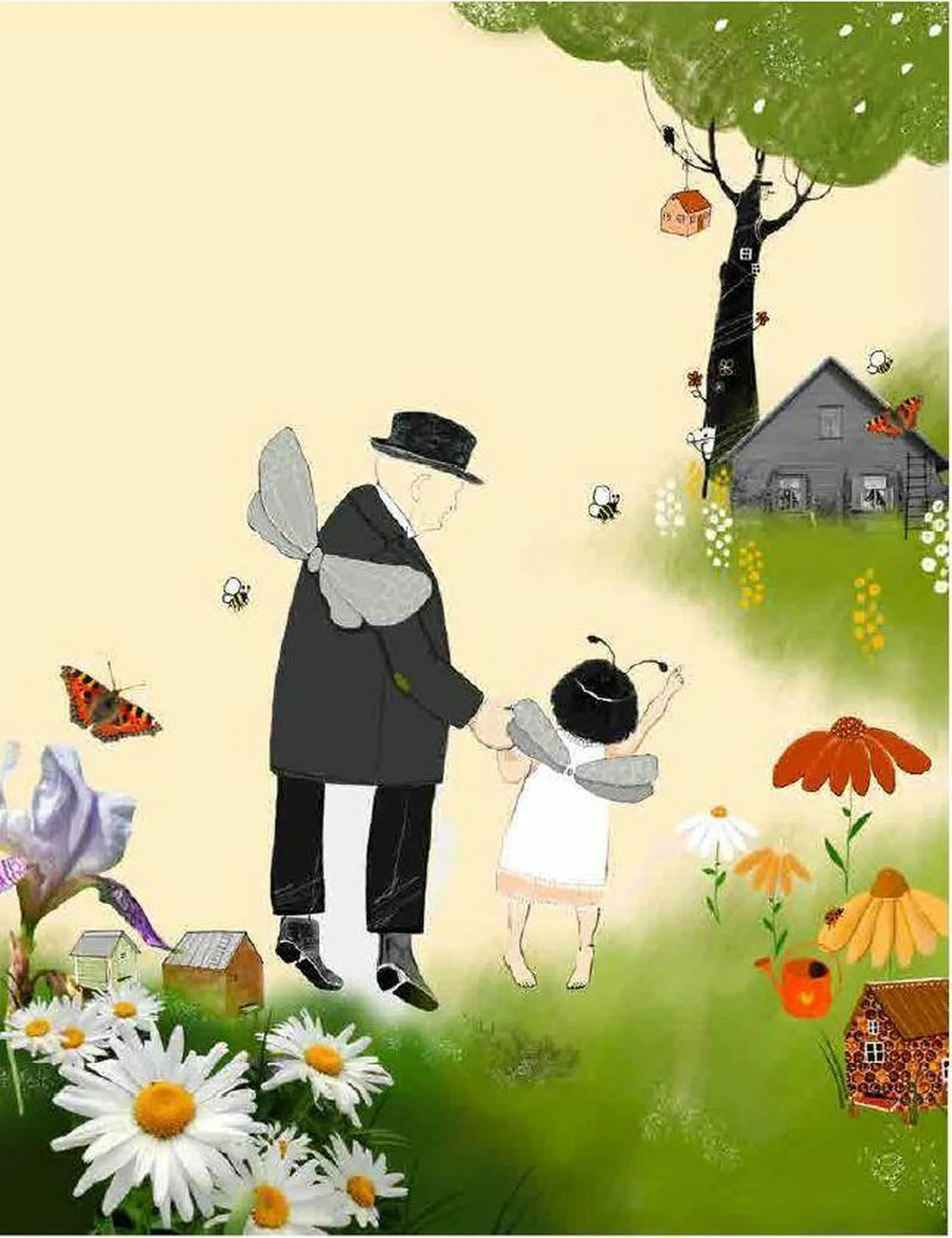 «Kadrioru aedniku» illustratsioonide autor on Liina Maadla. Käbi unenäos on tema ja president Päts mesilased.