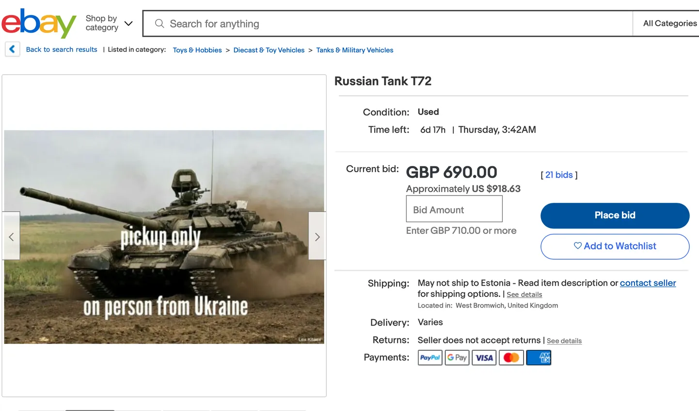 Internetis kaubeldakse Vene tankidega.