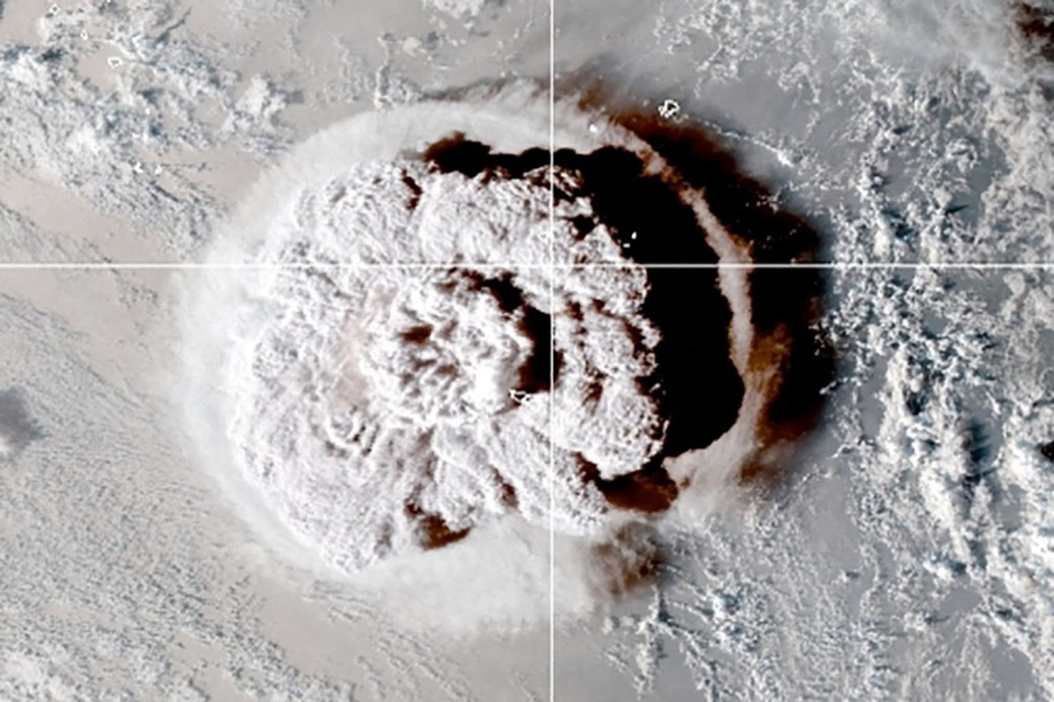 USA  riikliku ookeani- ja atmosfäärivalitsuse (NOAA) satelliidifoto Tonga Hunga Ha’apai vulkaani purskest 15. jaanuaril