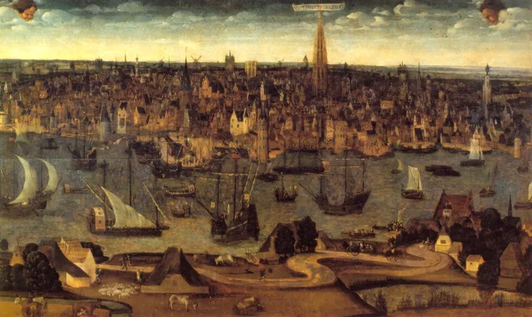 Antverpenes pilsētas panorāma ap 1515. gadu.