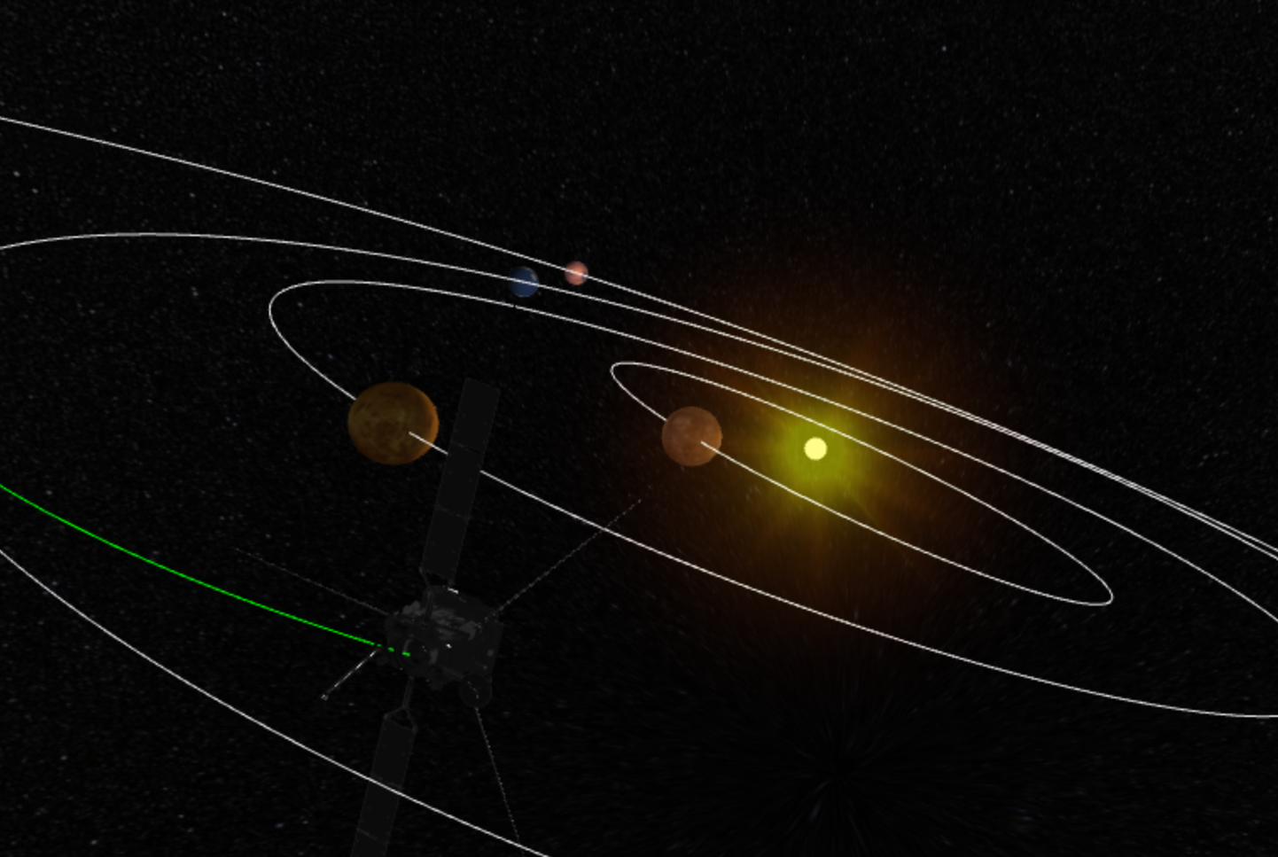 Illustratsioonil on välja toodud, millises suunas Solar Orbiter pildistas ja kus planeedid tol hetkel asusid.