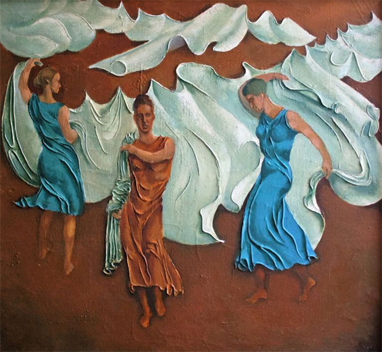 Māra Zītare „Saule un vējš”, 1970. Audekls, eļļa, tempera, 105x115 cm.