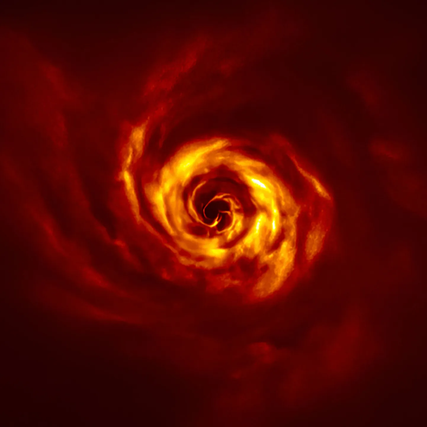 Euroopa Lõunaobservatooriumi avaldatud foto, millel on näha noore tähe AB Aurigae ümber olevat gaasi- ja tolmuketast, milles olevad erkollased osad viitavad uue planeedi tekkele