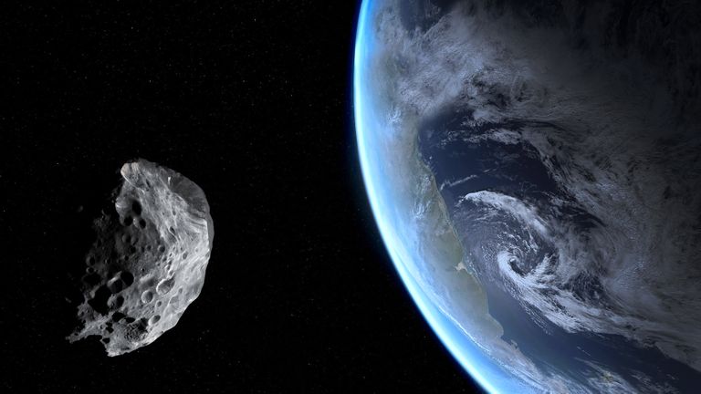 Arvutijoonistus Maa poole liikuvast asteroidist