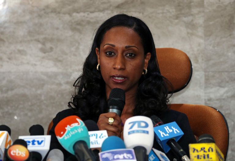 Etioopia transpordiminister Dagmawit Moges täna ajakirjanike ees lennuõnnetuse kohta aru andmas.