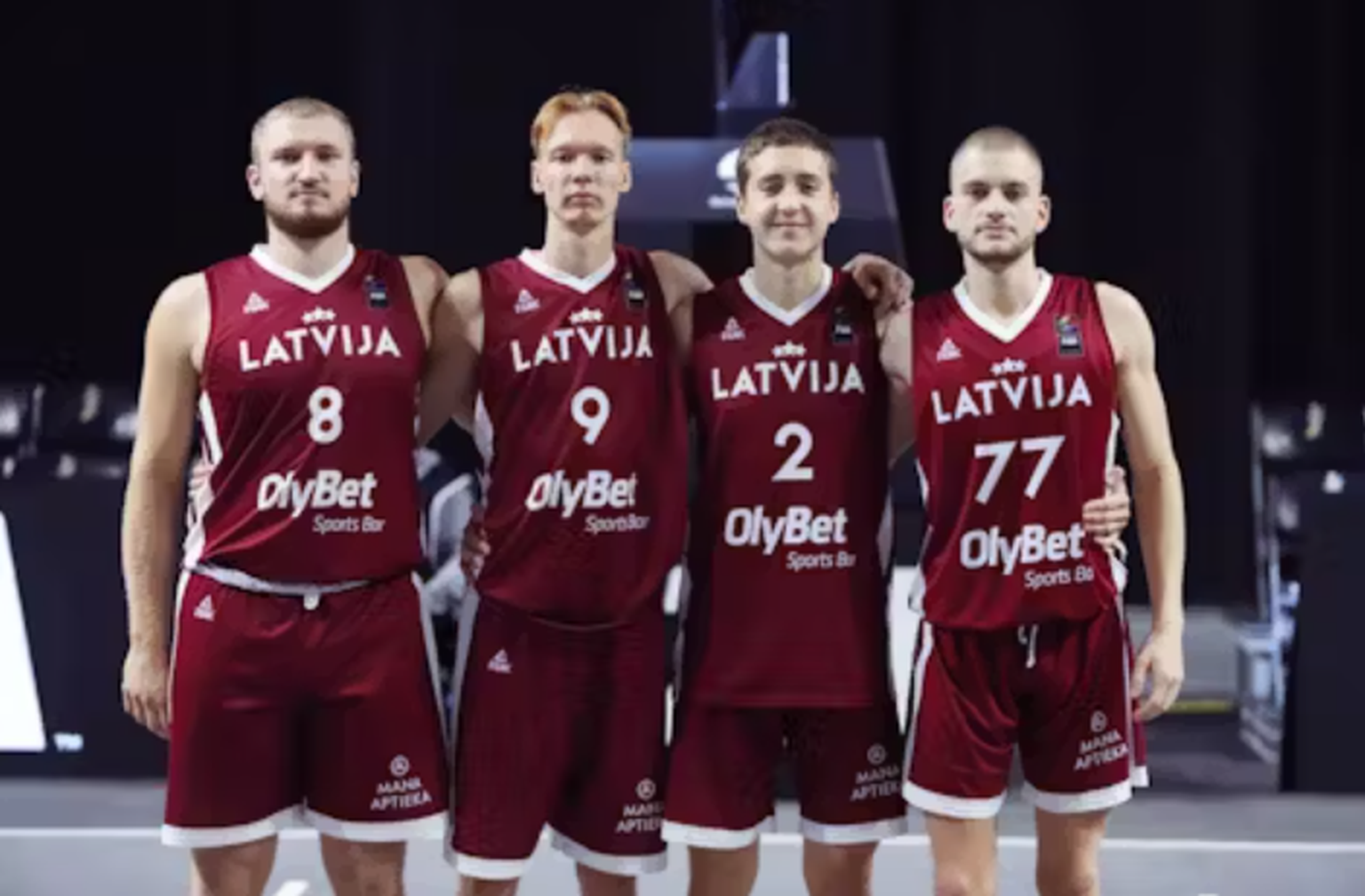 Latvijas 3x3 basketbolisti Kristaps Čavars, Roberts Smildzējs, Mārcis Osis un Gints Zomerfelds