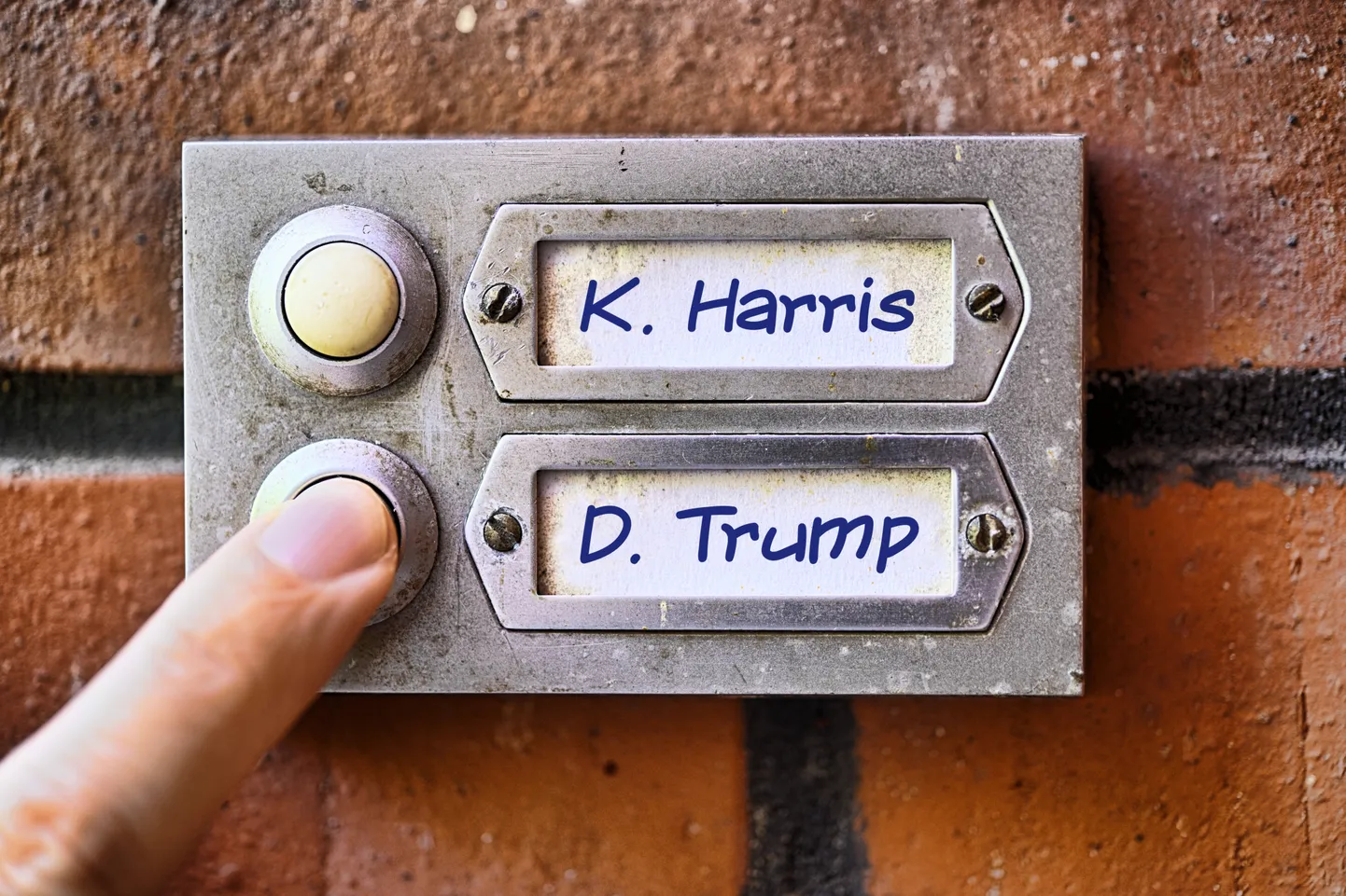 Montaaž Kamala Harrise ja Donald Trumpi nimedega.