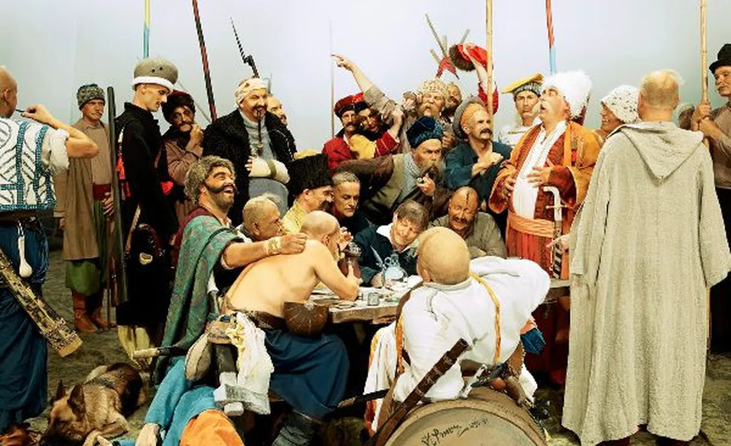 Ilja Jefimovitš Repini maali "Kasakad Türgi sultanile kirja kirjutamas" järgi valminud fotolavastus.