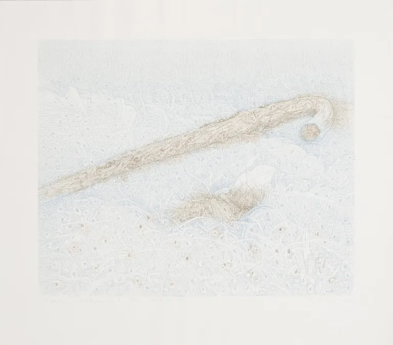 Naima Neidre. «Maastik jalutuskepiga» Värviline ofort, paber. 1983. EKM