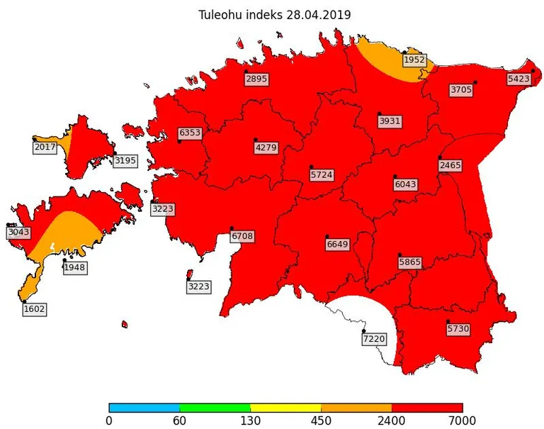 Tuleohukaart 28. aprilli seisuga.