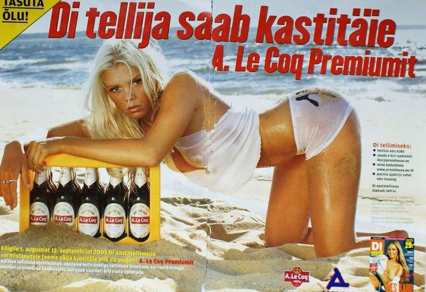 16-aastane modell Janne Jüsma alkoholireklaamis ajakirja DI veergudel aastal 2004