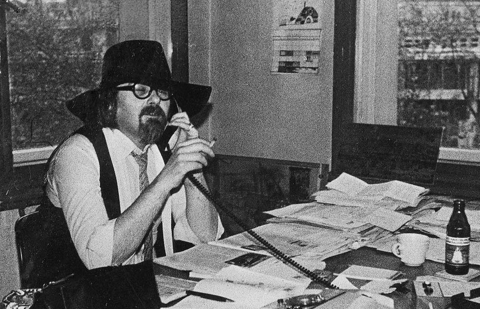 Valdis Āboliņš Jaunās tēlotājmākslas biedrības nGbK birojā Rietumberlīnē. 1978